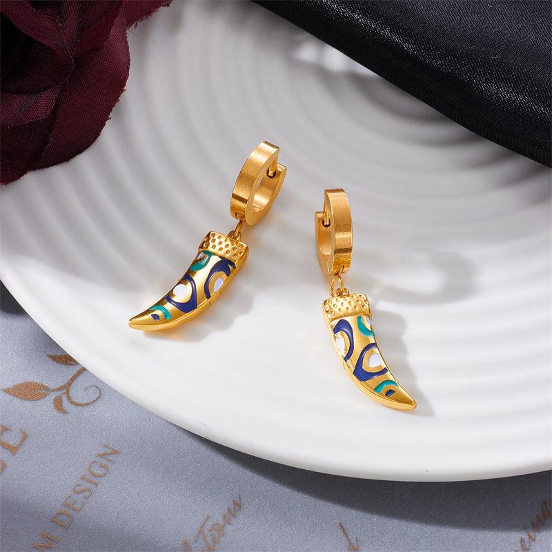 Leticia Patterned Tooth Huggie Earrings / Stainless Steel - Nina Kane Jewellery