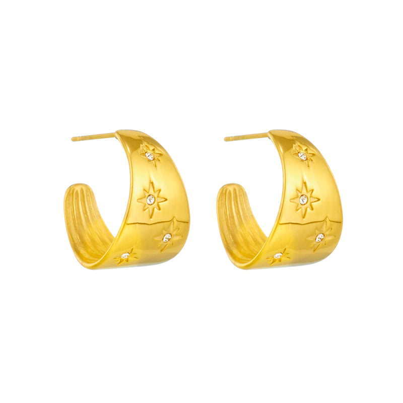 Inez Crystal Studded Gold Hoop Earrings / Stainless Steel - Nina Kane Jewellery