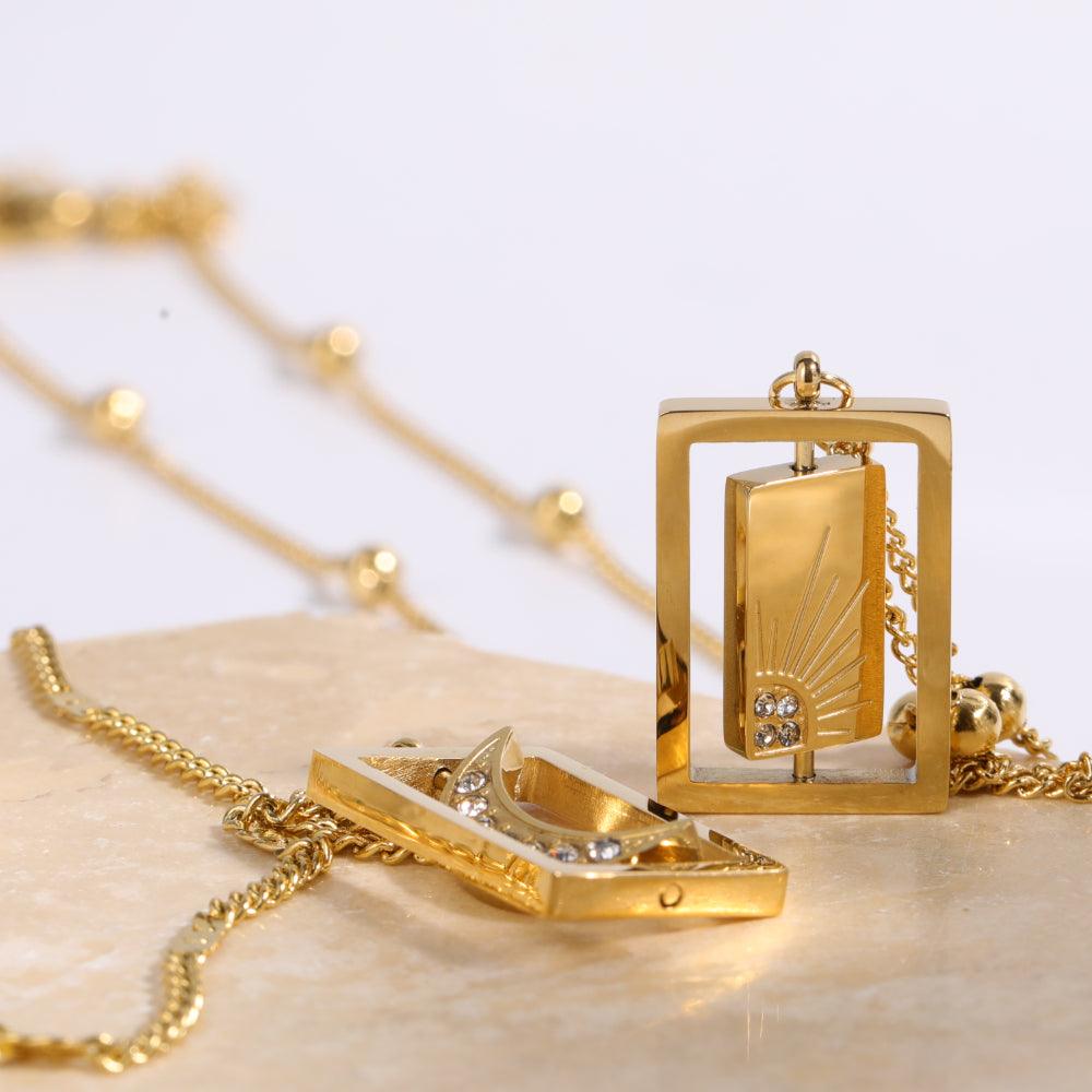 Harlow Rotating Moon & Sun Pendants / 18K Gold Plated - Nina Kane Jewellery