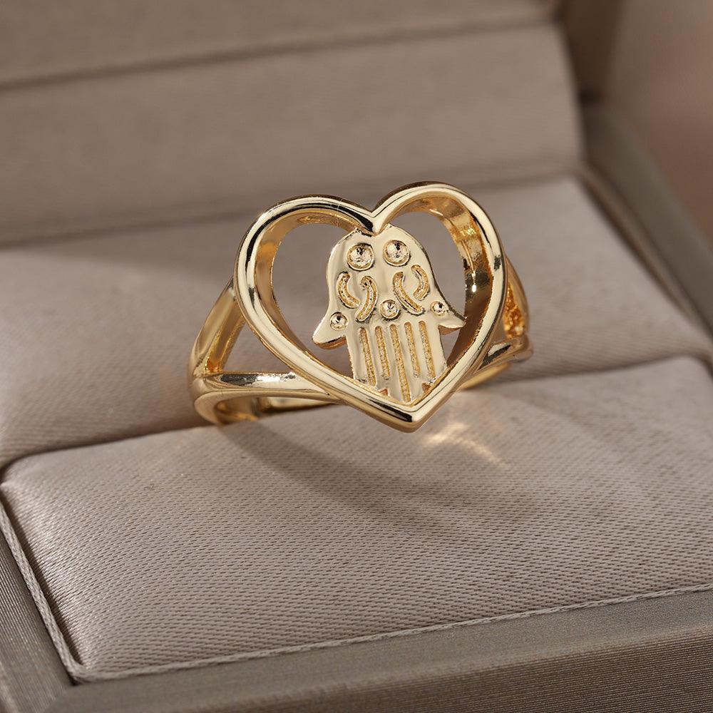 Fatima Heart Shaped Ring / Stainless Steel - Nina Kane Jewellery