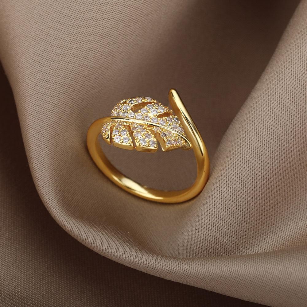 Penny Diamond Leaf Ring / Stainless Steel - Nina Kane Jewellery