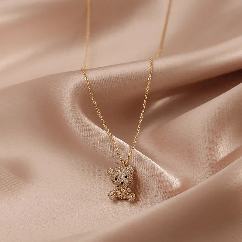 Venice Diamond Teddy Bear Pendants / Stainless Steel - Nina Kane Jewellery