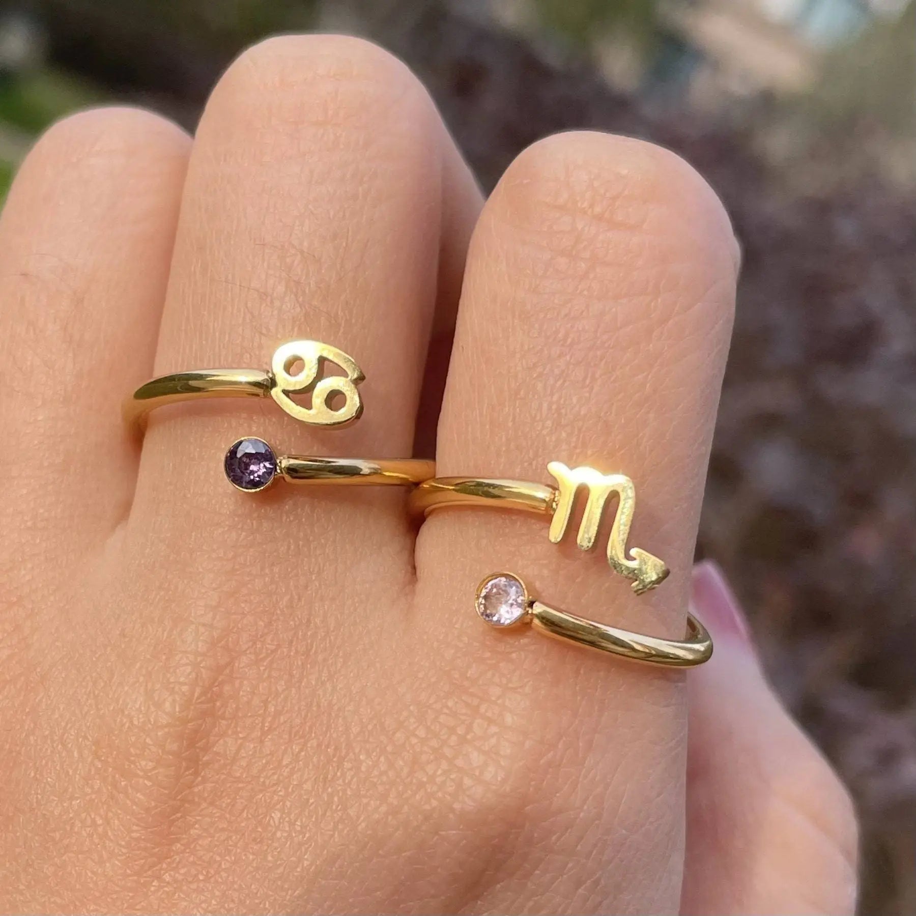 Star Sign & Birth Stone Rings / 18K Gold Plated - Nina Kane Jewellery