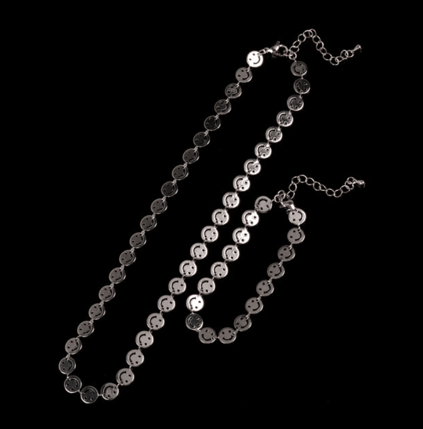 Silver Danika Smiley Face Necklace / Stainless Steel - Nina Kane Jewellery