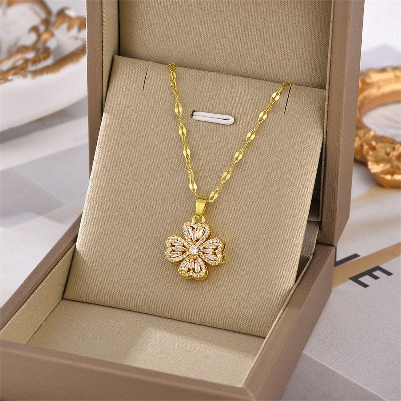 Alberta Good Luck Spinning Clover Pendant / Stainless Steel - Nina Kane Jewellery
