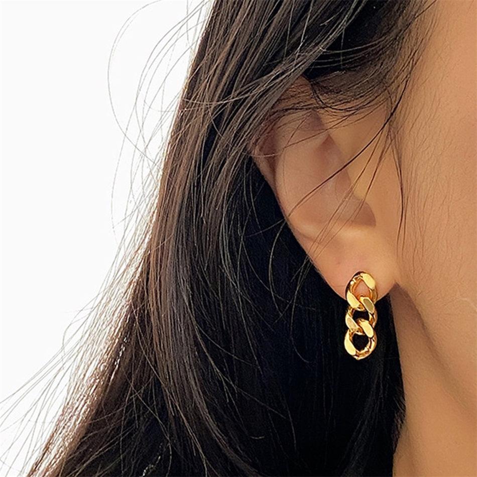 Marcia Cuban Link Drop Earrings / Stainless Steel - Nina Kane Jewellery