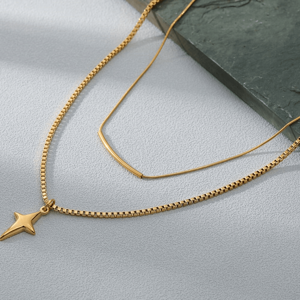 Lianna Star Double Chain / 18K Gold Plated - Nina Kane Jewellery