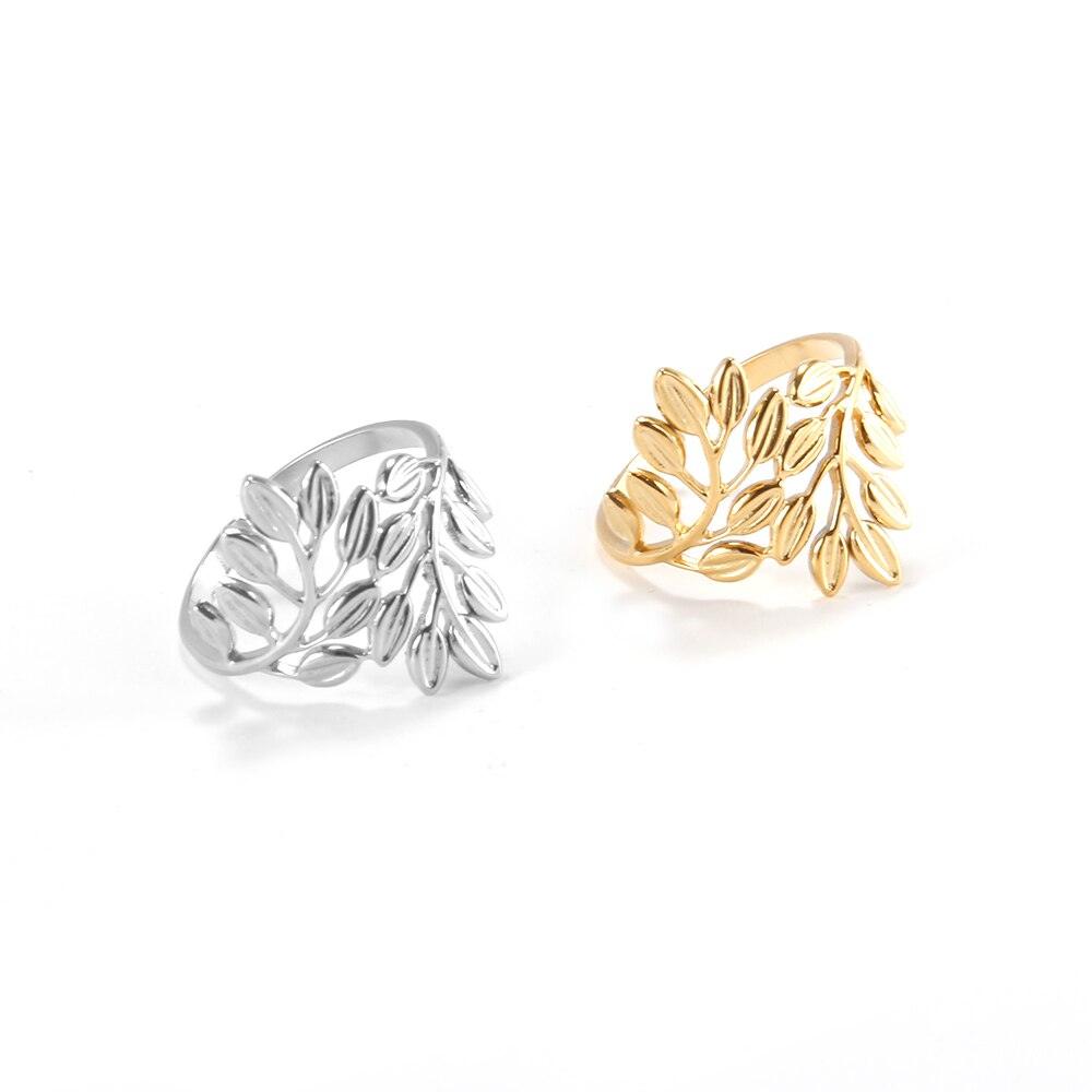 Laurel Leaf Adjustable Rings / Stainless Steel - Nina Kane Jewellery