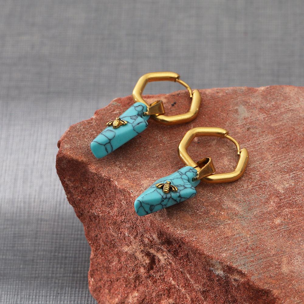 Beatrice Turquoise Bee Earrings / 18K Gold Plated - Nina Kane Jewellery