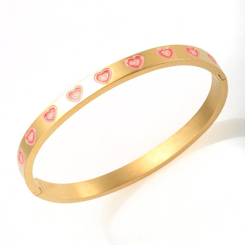 Kendal Pink Hearts Bangle / Stainless Steel - Nina Kane Jewellery