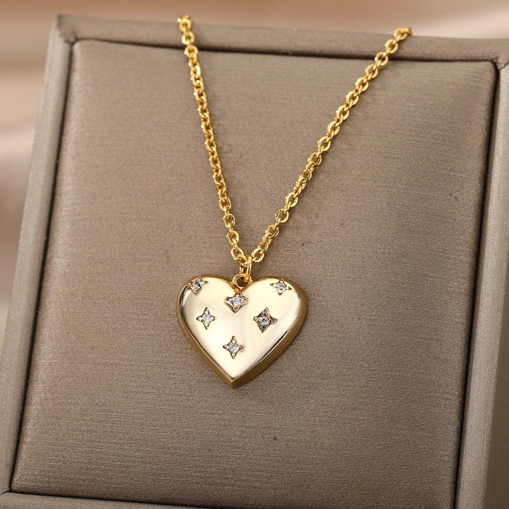 Athena Heart Diamond Studded Necklace / Stainless Steel - Nina Kane Jewellery