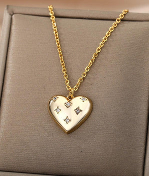 Athena Heart Diamond Studded Necklace / Stainless Steel - Nina Kane Jewellery