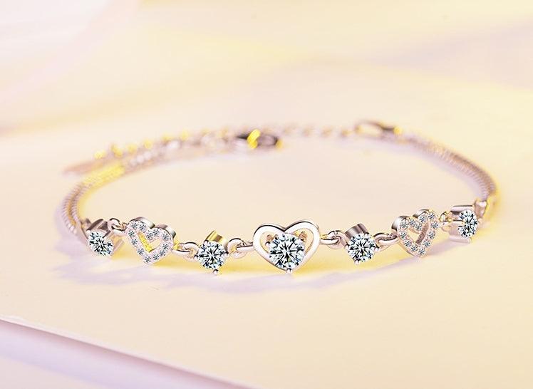 Sabine Heart Diamond Bracelet / 925 Sterling Silver - Nina Kane Jewellery