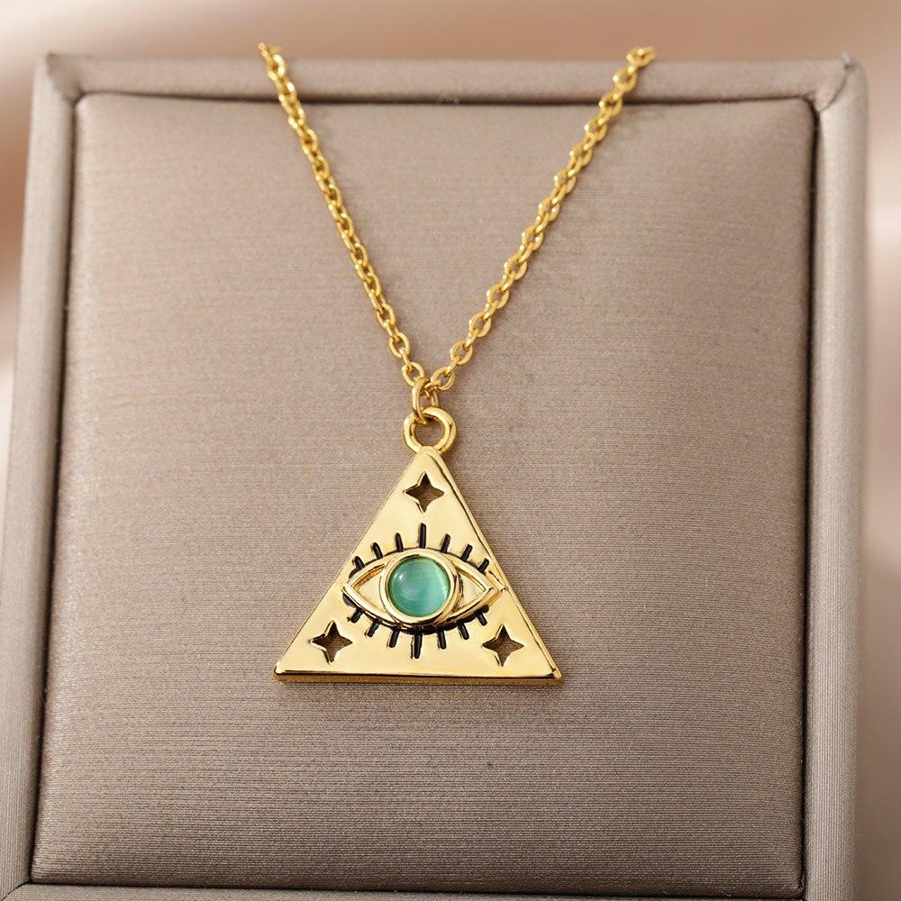 Tania Triangle Evil Eye Pendants / Stainless Steel - Nina Kane Jewellery