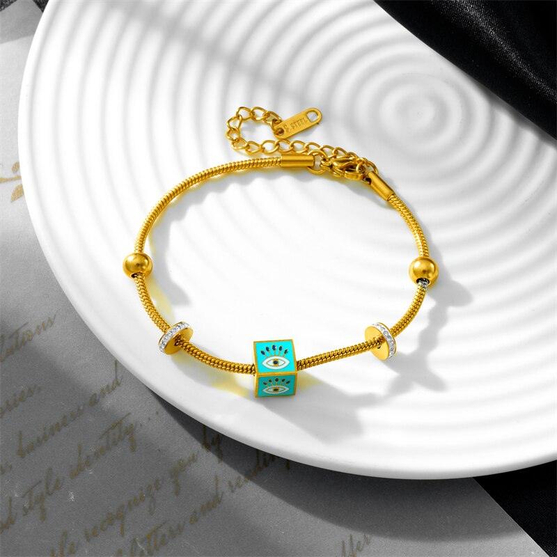 Giovanna Evil Eye Charm Bracelet / Stainless Steel - Nina Kane Jewellery