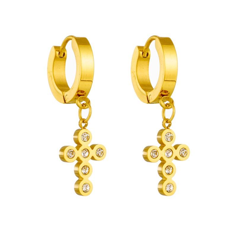 Elsa Diamond Cross Huggie Earrings / Stainless Steel - Nina Kane Jewellery