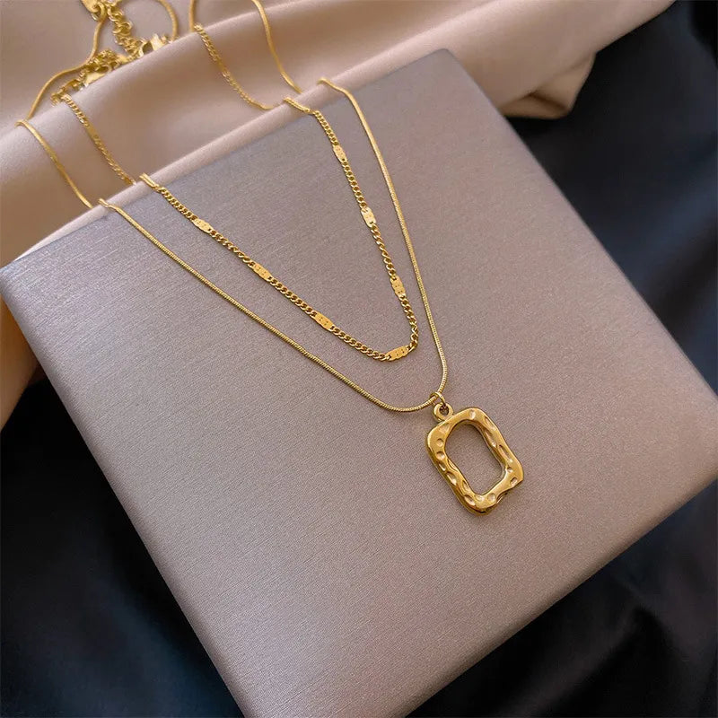 Zoe Double Chain Square Pendant Necklace / 18K Gold Plated - Nina Kane Jewellery