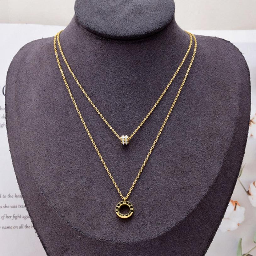 Emmeline Double Pendant Necklace / Stainless Steel - Nina Kane Jewellery