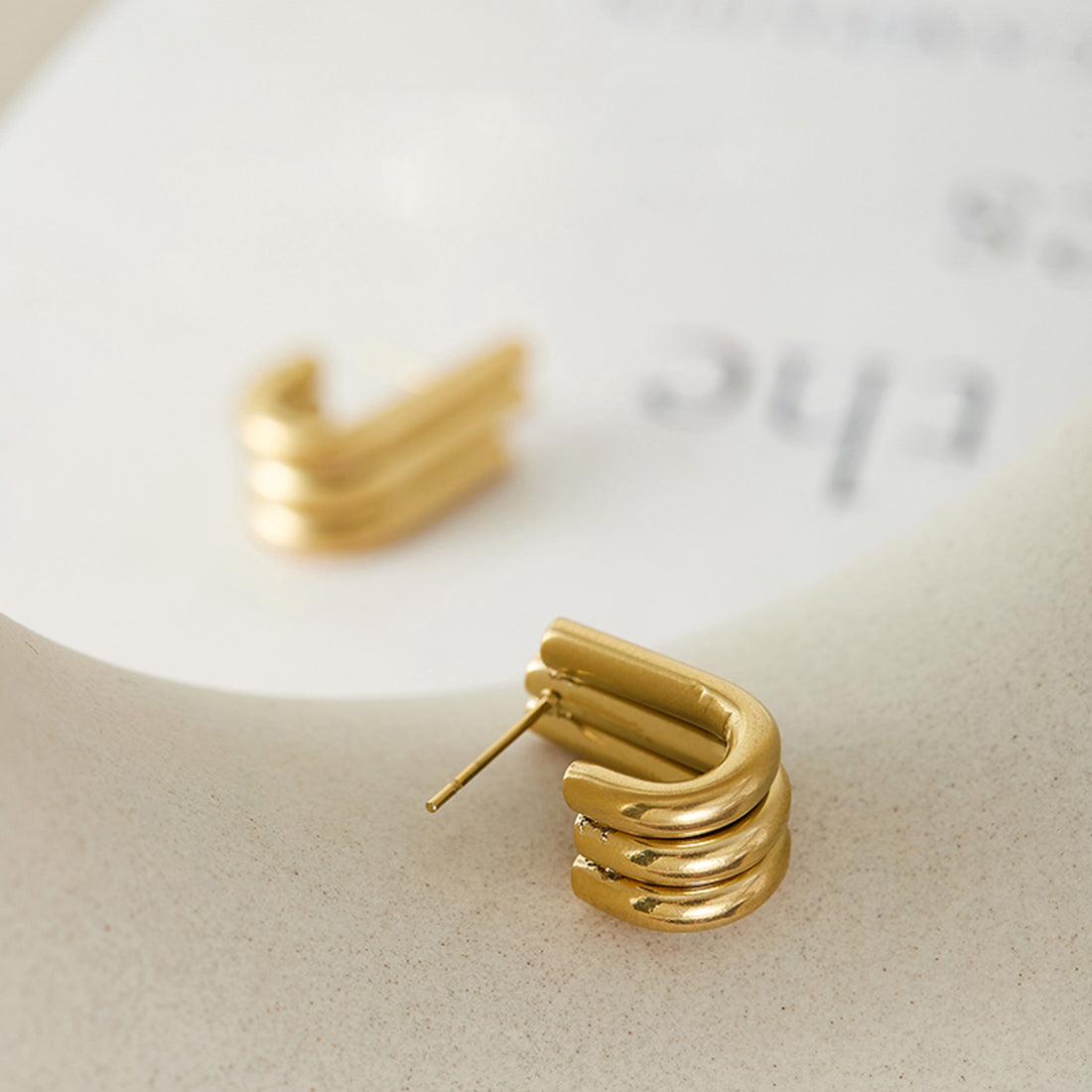 Rania Geometric Triple U Stud Earrings / 18K Gold Plated - Nina Kane Jewellery
