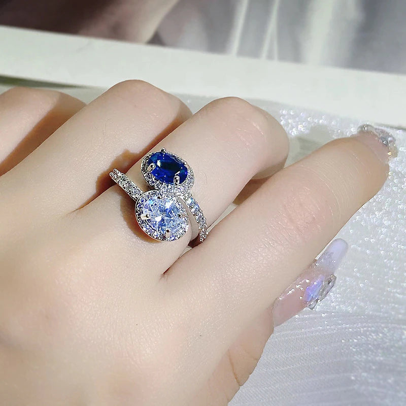 Duchess Topaz & Diamond Duo Ring / 925 Sterling Silver - Nina Kane Jewellery