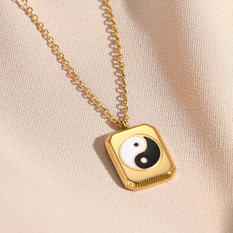 Poppy Ying Yang Pendant Necklace / Stainless Steel - Nina Kane Jewellery