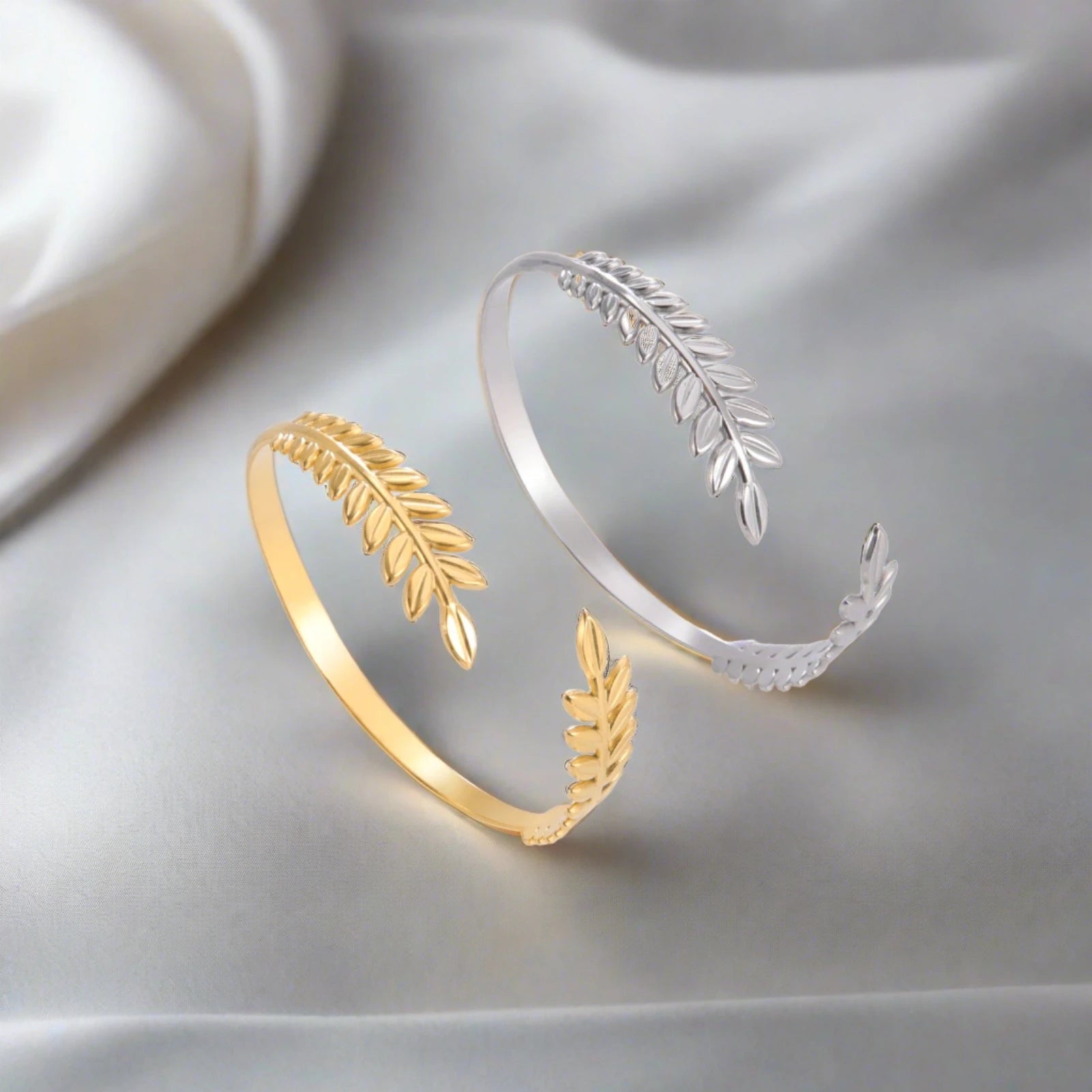 Abigail Olive Branch Bangles / Stainless Steel - Nina Kane Jewellery