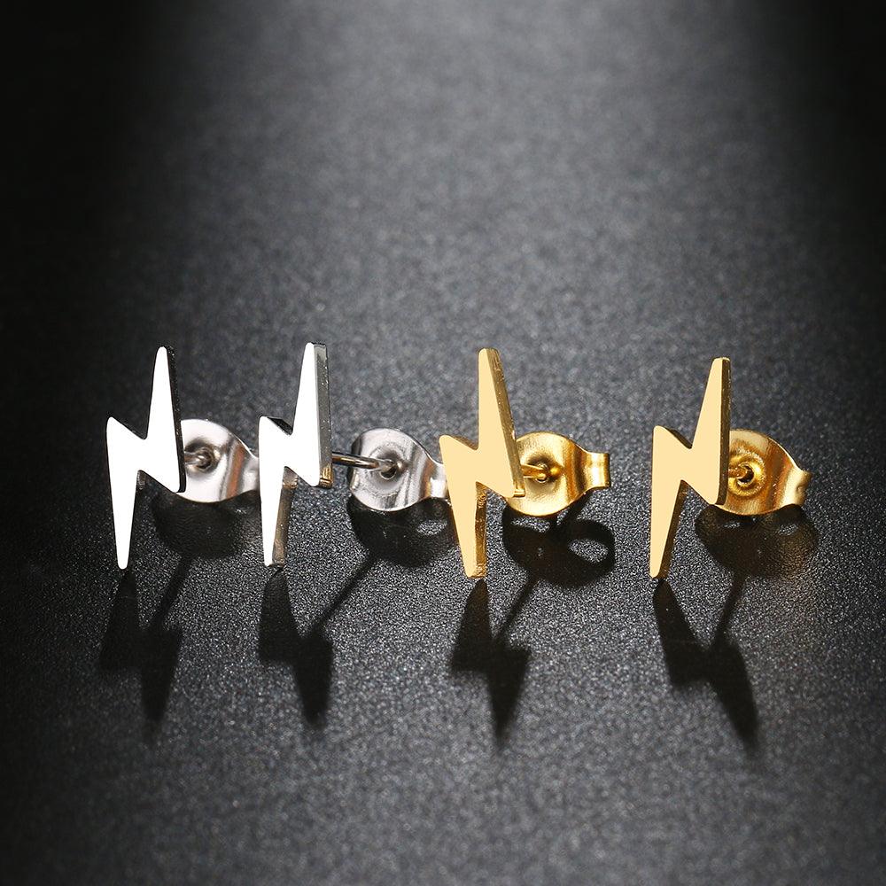 Kamara Lighting Bolt Stud Earrings / Stainless Steel - Nina Kane Jewellery