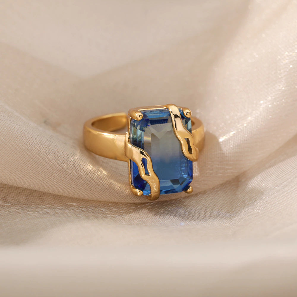 Kleo Blue Zircon Oversize Ring / Stainless Steel - Nina Kane Jewellery