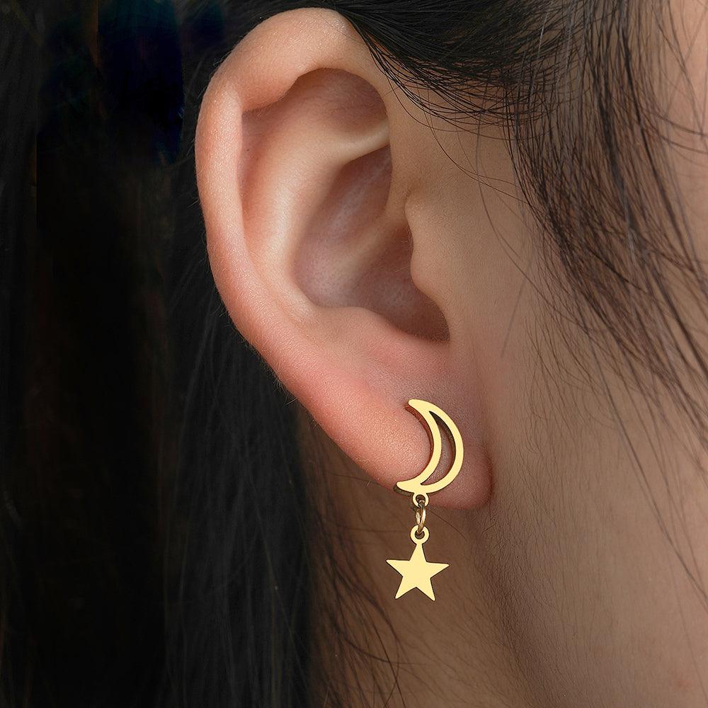 Liana Moon & Star Drop Earrings / Stainless Steel - Nina Kane Jewellery