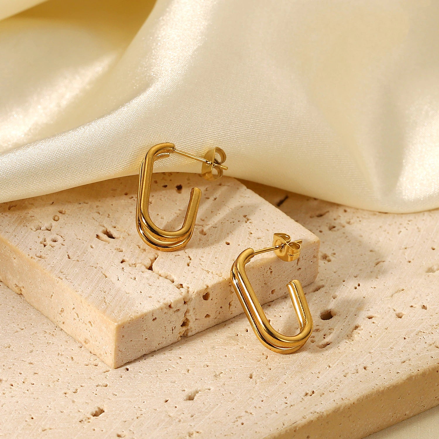 Chantelle Double Layer Gold Earrings / 18K Gold Plated - Nina Kane Jewellery