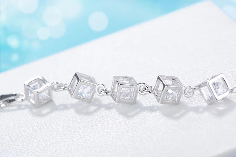 Ramona Diamond Cube Snake Bracelet / 925 Sterling Silver - Nina Kane Jewellery