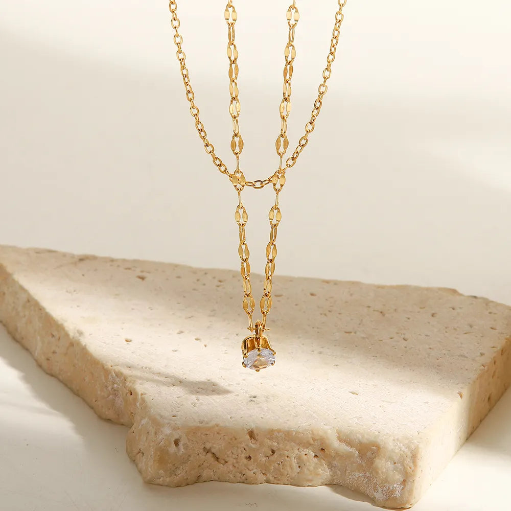 Grace Double Chain Diamond Necklace / 18K Gold Plated - Nina Kane Jewellery