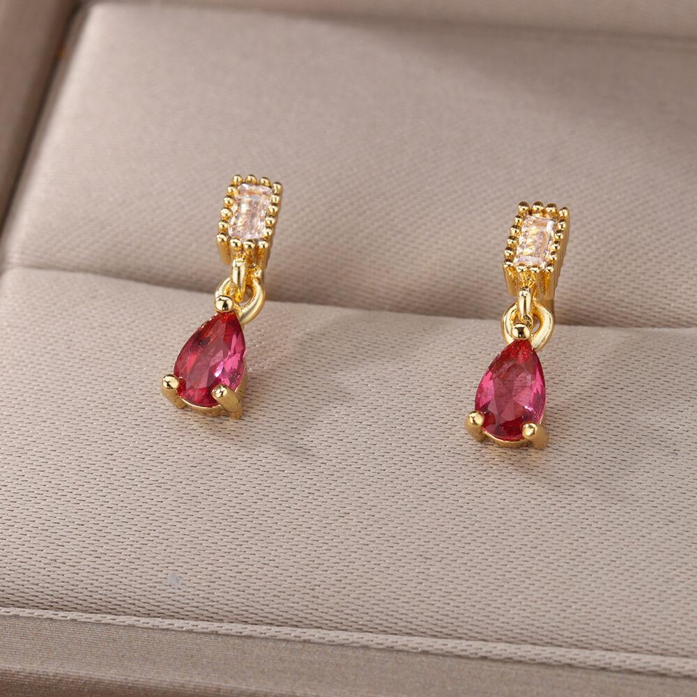 Pink Duchesina Teardrop Earrings / Stainless Steel - Nina Kane Jewellery