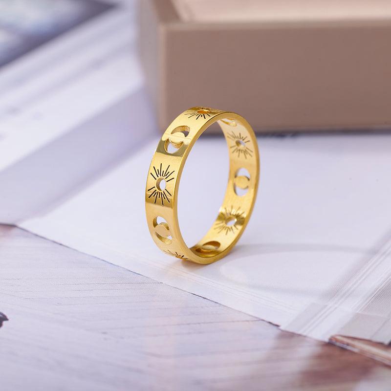 Sun & Moon Gold Band Rings / Stainless Steel - Nina Kane Jewellery