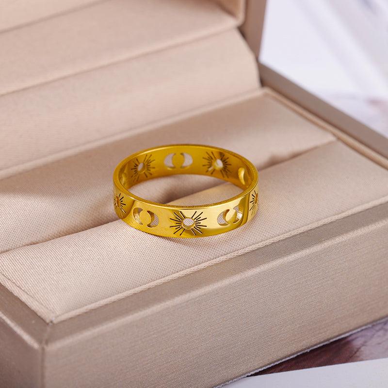 Sun & Moon Gold Band Rings / Stainless Steel - Nina Kane Jewellery