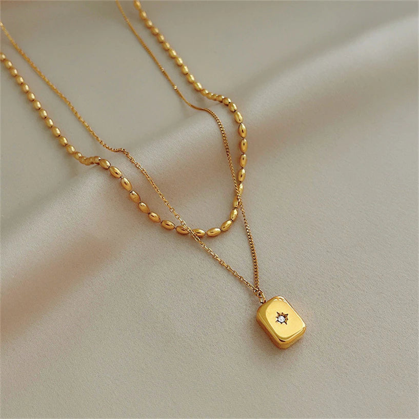 Brienne Two Layer Starburst Zircon Pendant / 18K Gold Plated - Nina Kane Jewellery
