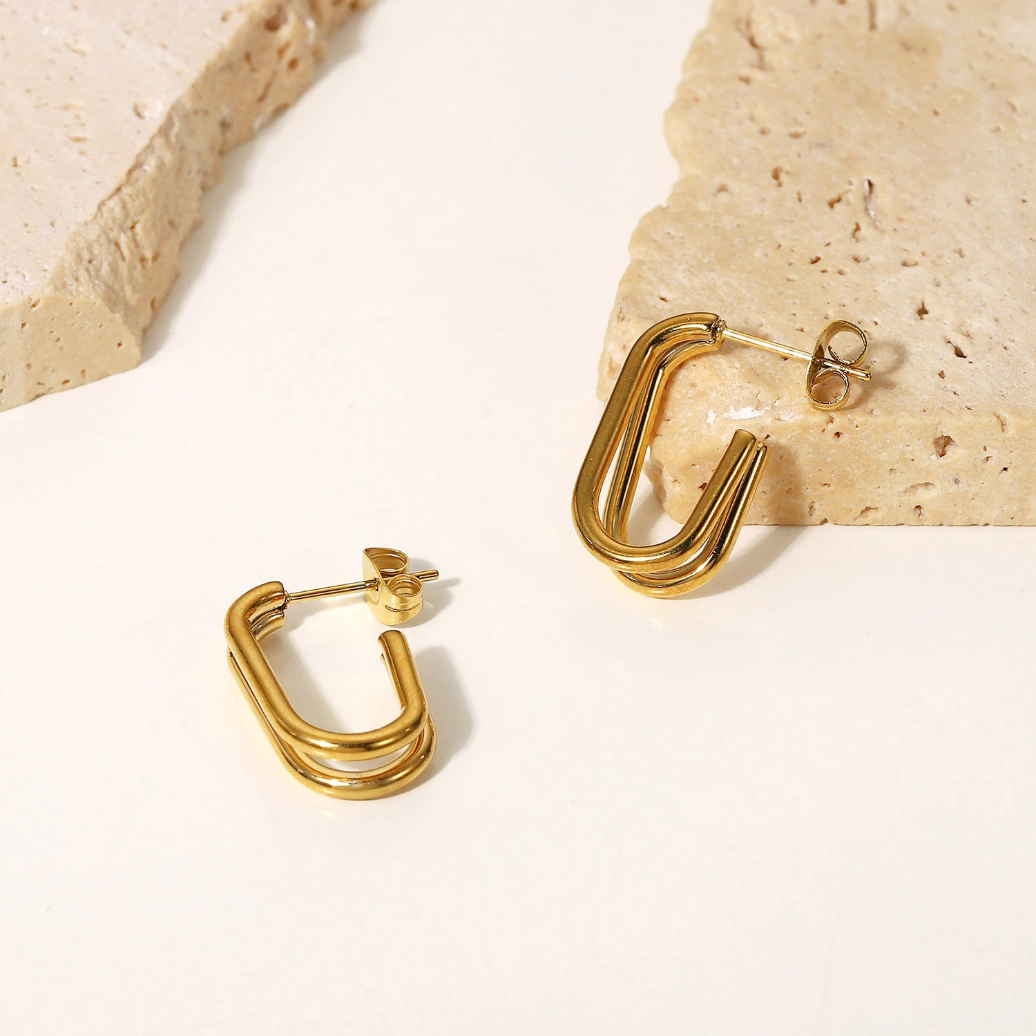 Chantelle Double Layer Gold Earrings / 18K Gold Plated - Nina Kane Jewellery