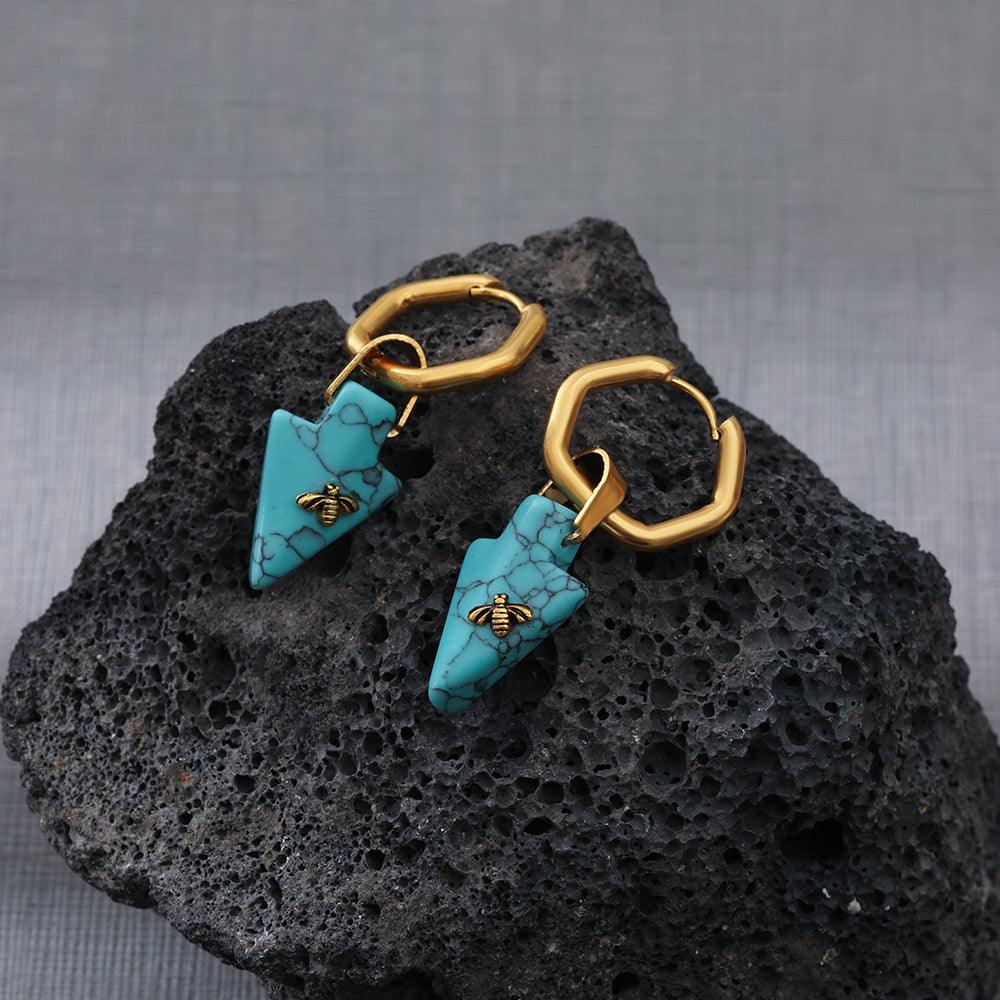 Beatrice Turquoise Bee Earrings / 18K Gold Plated - Nina Kane Jewellery