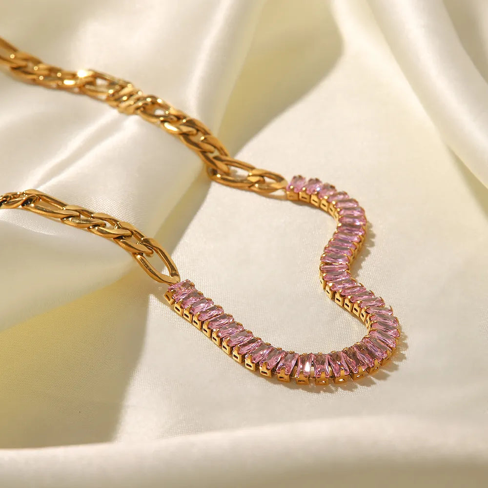 Nina Pink Zircon Necklace / 18K Gold Plated - Nina Kane Jewellery