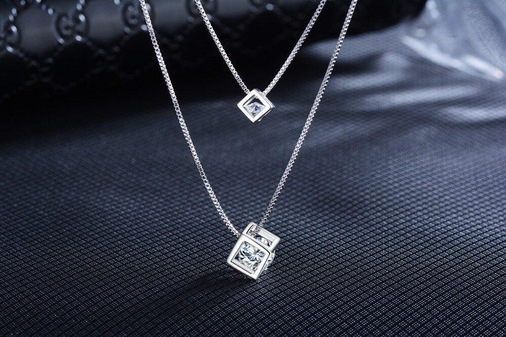 Elektra Double Chain Square Pendants / 925 Sterling Silver - Nina Kane Jewellery