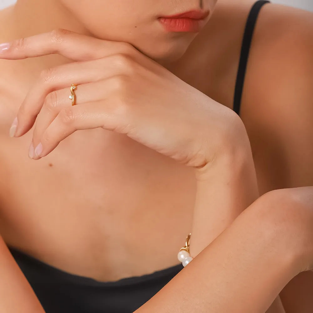 Mercia Willow Leaf Ring / 18K Gold Plated - Nina Kane Jewellery