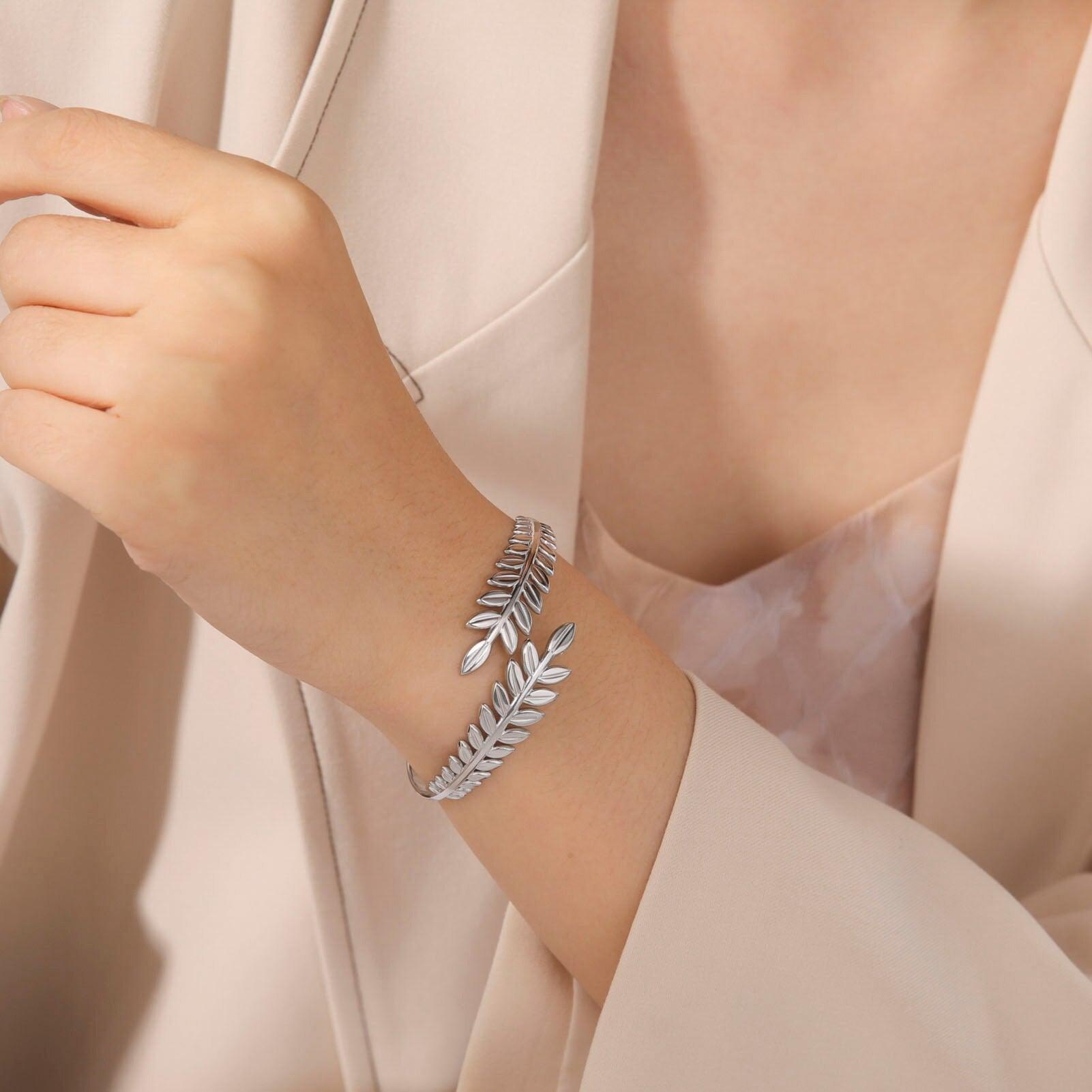 Abigail Olive Branch Bangles / Stainless Steel - Nina Kane Jewellery