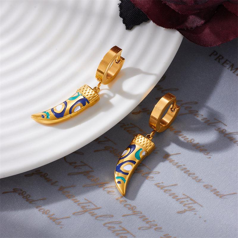 Leticia Patterned Tooth Huggie Earrings / Stainless Steel - Nina Kane Jewellery