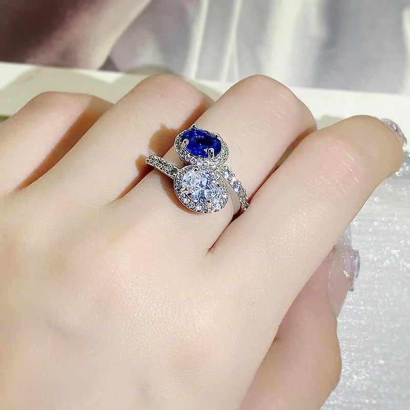 Duchess Topaz & Diamond Duo Ring / 925 Sterling Silver - Nina Kane Jewellery