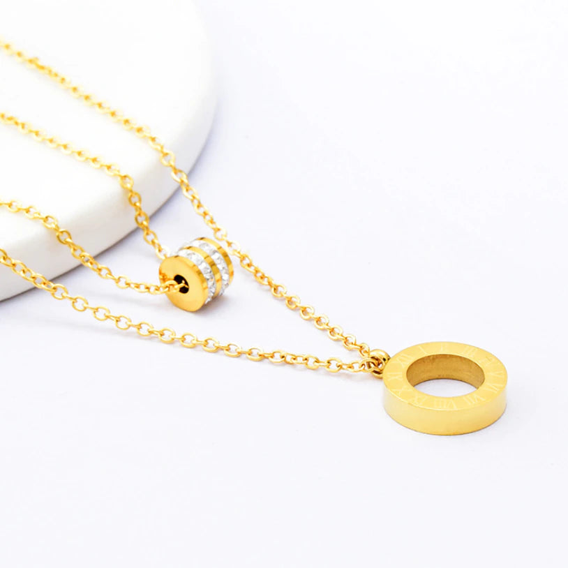 Emmeline Double Pendant Necklace / Stainless Steel - Nina Kane Jewellery