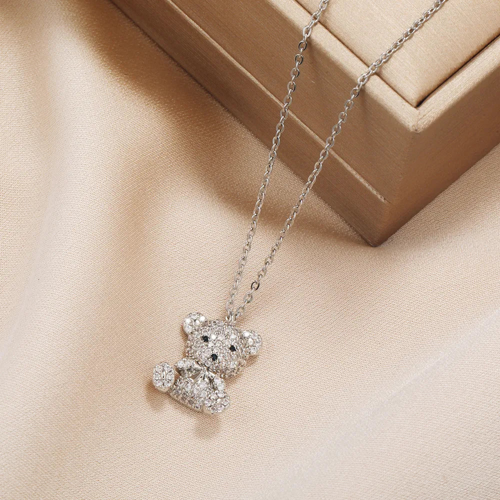 Venice Diamond Teddy Bear Pendants / Stainless Steel - Nina Kane Jewellery