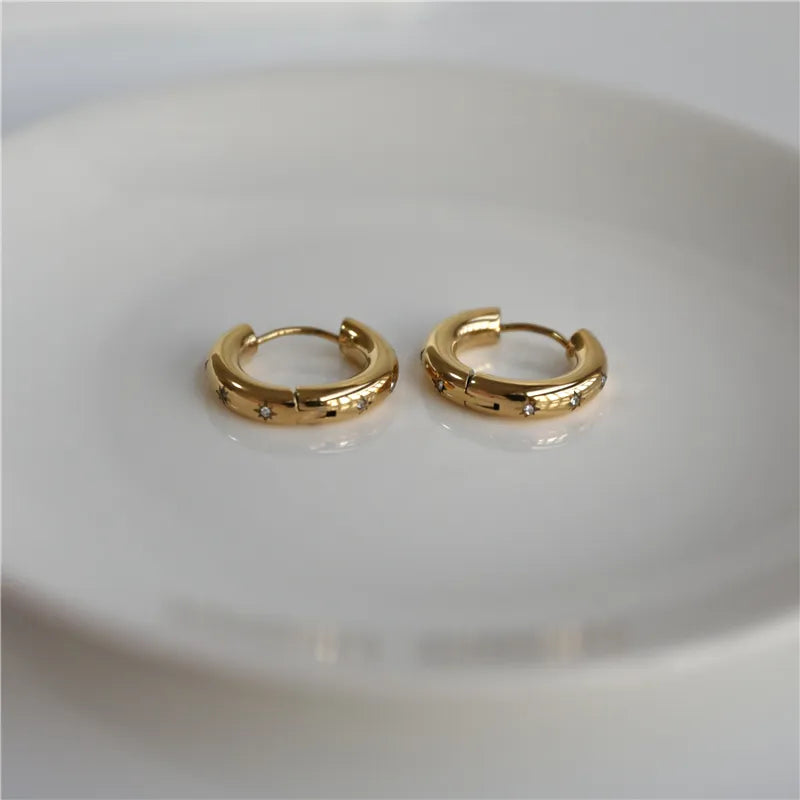Marina Chunky Star Zircon Hoops / Stainless Steel - Nina Kane Jewellery