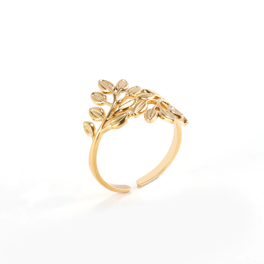 Laurel Leaf Adjustable Rings / Stainless Steel - Nina Kane Jewellery