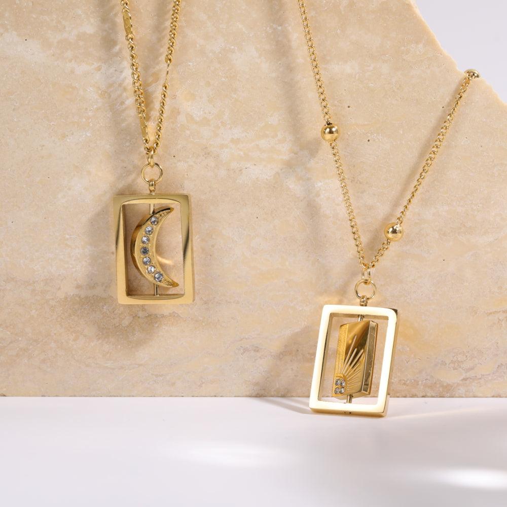 Harlow Rotating Moon & Sun Pendants / 18K Gold Plated - Nina Kane Jewellery