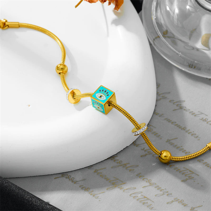Giovanna Evil Eye Charm Bracelet / Stainless Steel - Nina Kane Jewellery